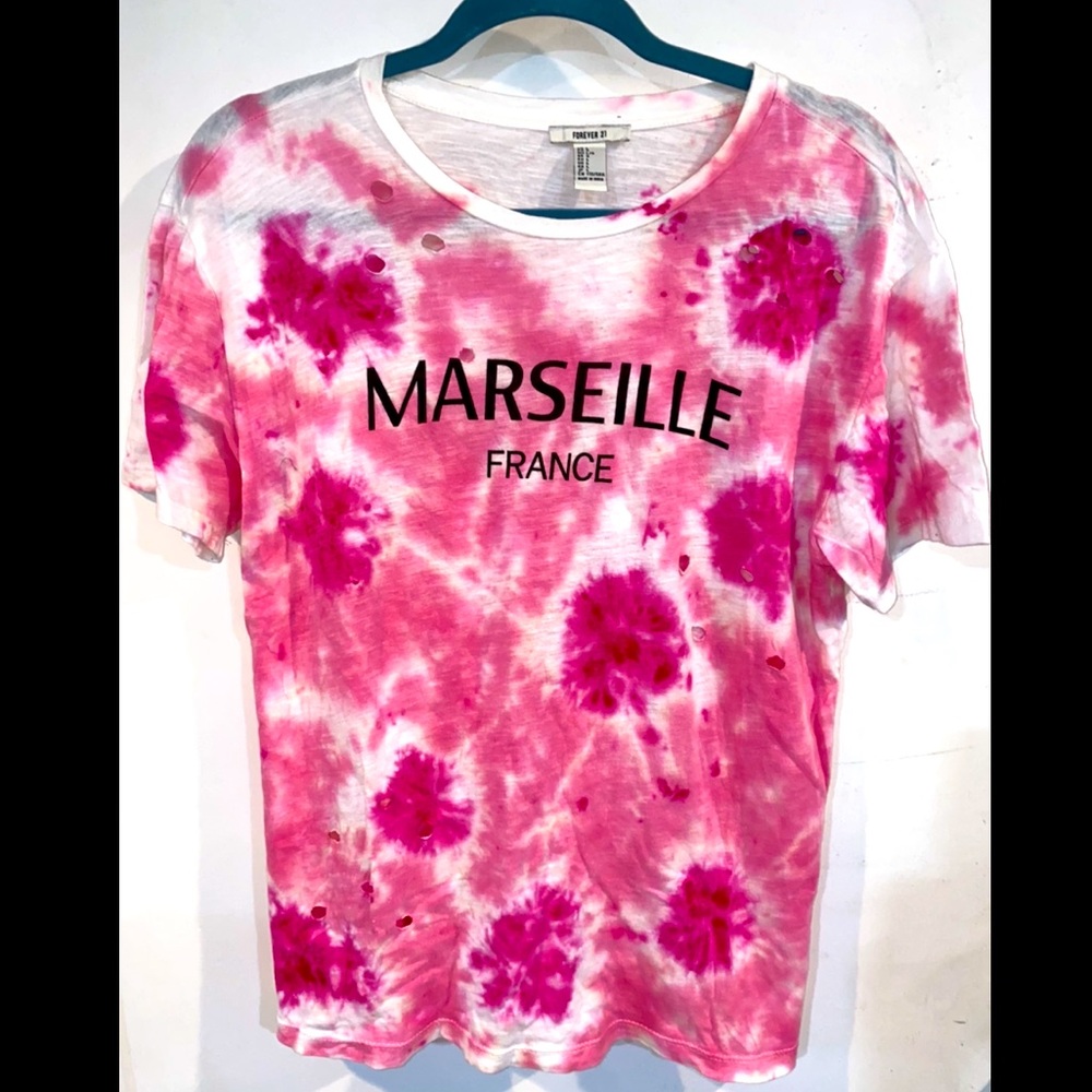 Pink Tie Dyed T-shirt with France Graphic